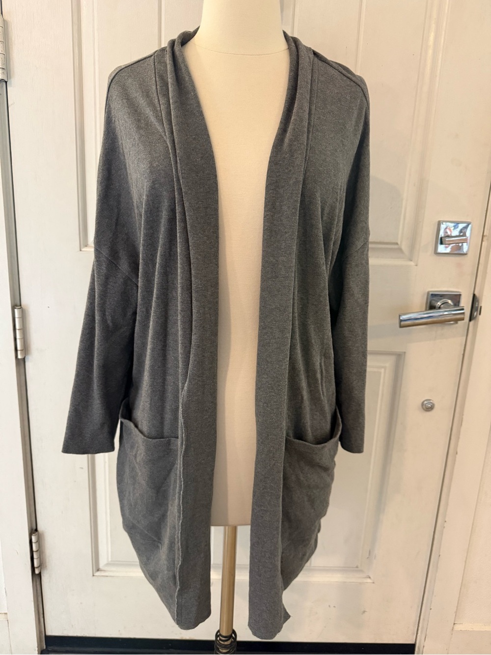 Pact Organic Cotton Airplane Wrap Cardigan Pockets XS/S Gray Oversized Longline
